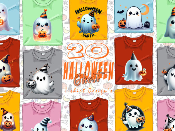 Colourful trendy halloween party with ghost t-shirt design bundle of 20 designs