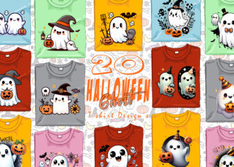 Trendy Spooky Halloween Ghost t-shirt design bundle of 20 png & jpeg designs – download instantly Retro Vintage Trendy T-shirt Design