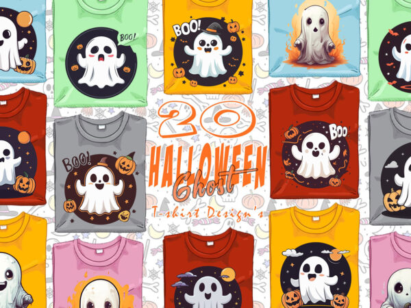 Magical party of halloween cute ghost t-shirt design bundle of 20 designs – download instantly retro vintage halloween tee s bundle