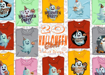 Watercolour Spooky Ghost Halloween t-shirt design bundle of 20 design