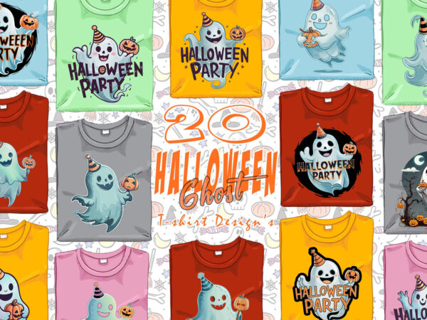 Watercolour spooky ghost halloween t-shirt design bundle of 20 design