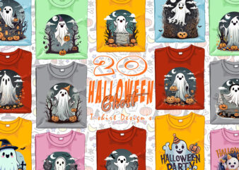 20 Trendy Halloween Spooky Ghost t-shirt design bundle