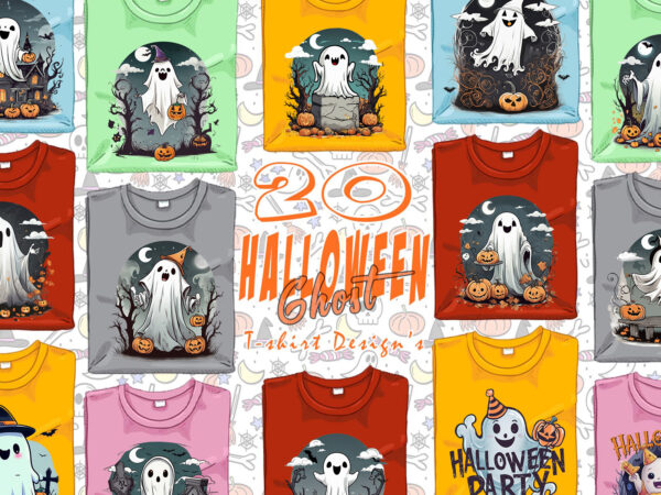 20 trendy halloween spooky ghost t-shirt design bundle