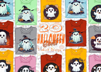 Trendy Retro Halloween Ghost t-shirt design bundle of 20 designs – download instantly