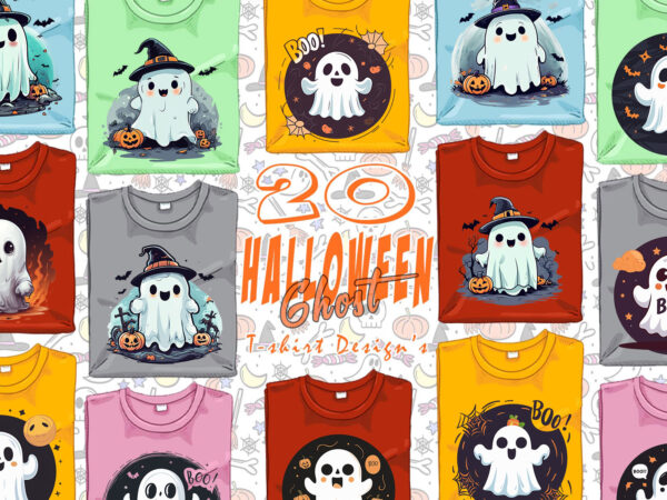 Trendy retro halloween ghost t-shirt design bundle of 20 designs – download instantly