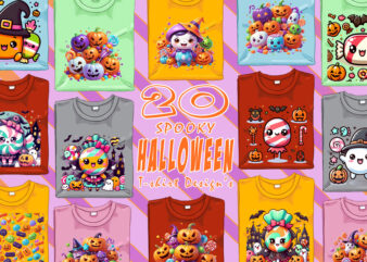 Magical Halloween Cute Ghost t-shirt design bundle with 20 designs – download instantly Retro Vintage Tee Illustration Bundle