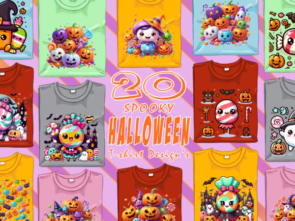 Magical halloween cute ghost t-shirt design bundle with 20 designs – download instantly retro vintage tee illustration bundle