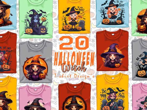 20 halloween spooky witch ghost t-shirt design bundle