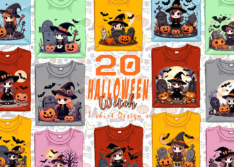 20 Retro Halloween Witch Lady t-shirt design bundle