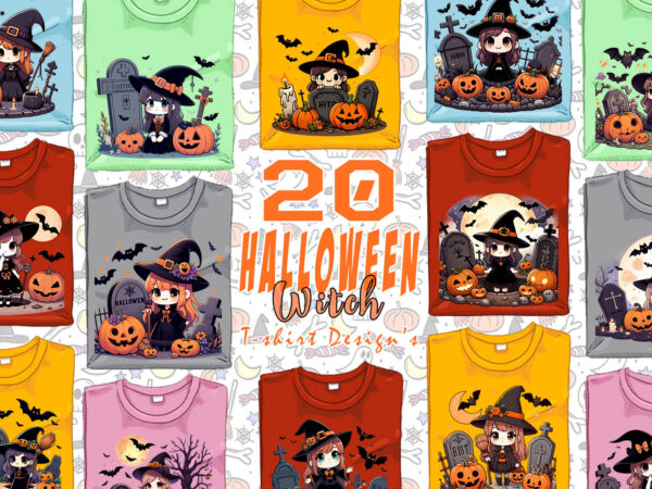 20 retro halloween witch lady t-shirt design bundle