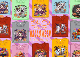 Magical Spoky Ghost of Halloween t-shirt design bundle with 20 designs – download instantly for POD