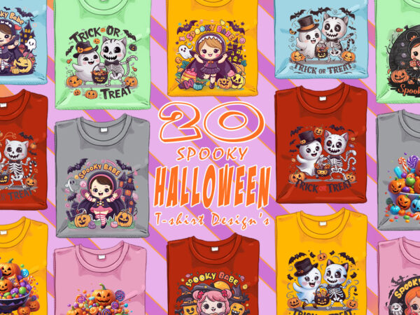 Magical spoky ghost of halloween t-shirt design bundle with 20 designs – download instantly for pod