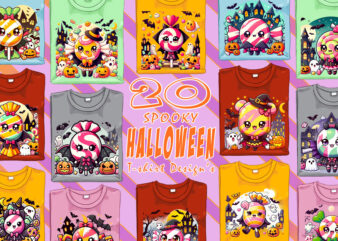 Colourful Halloween Candy Ghost t-shirt design bundle with 20 designs – download instantly Retro Vintage T-shirt