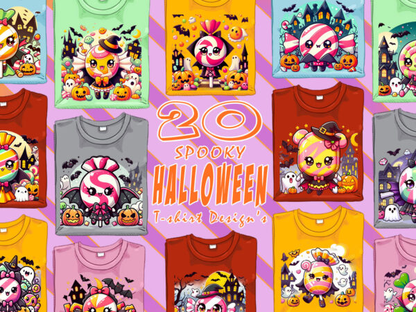 Colourful halloween candy ghost t-shirt design bundle with 20 designs – download instantly retro vintage t-shirt