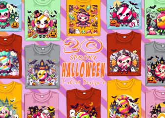 Retro Halloween Candy Ghost t-shirt design bundle with 20 designs