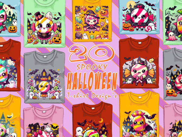 Retro halloween candy ghost t-shirt design bundle with 20 designs