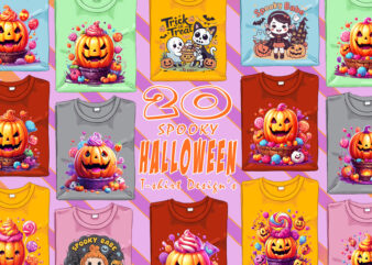 Retro Halloween Candy Ghost t-shirt design bundle with 20 designs – download instantly for POD