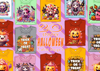 Magical Spooky Ghost of Halloween t-shirt design bundle with 20 designs