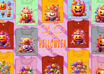 Watercolour Spooky Ghost Halloween t-shirt design bundle with 20 designs – download instantly T-Shirt Artwork for POD