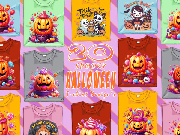 Retro halloween candy ghost t-shirt design bundle with 20 designs – download instantly for pod