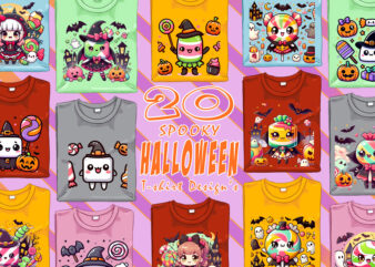 Colourful Halloween Candy Ghost t-shirt design bundle with 20 designs – download instantly Retro Vintage Bundle