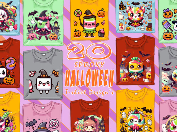 Colourful halloween candy ghost t-shirt design bundle with 20 designs – download instantly retro vintage bundle