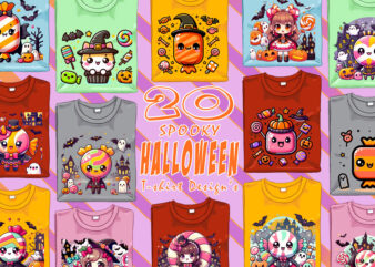 Retro Halloween Candy Ghost t-shirt design bundle with 20 designs for POD