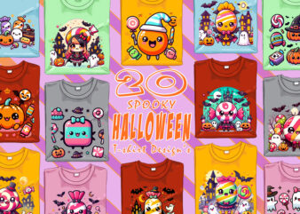 Magical Spooky Ghost of Halloween t-shirt design bundle with 20 designs – download instantly Retro Vintage Illustration Bundle