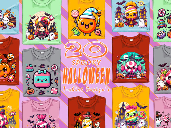 Magical spooky ghost of halloween t-shirt design bundle with 20 designs – download instantly retro vintage illustration bundle