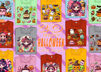 Spooky Ghost Halloween t-shirt design bundle with 20 designs