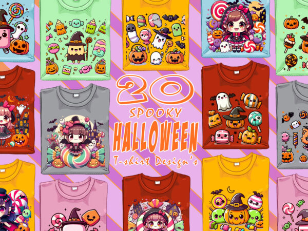 Spooky ghost halloween t-shirt design bundle with 20 designs