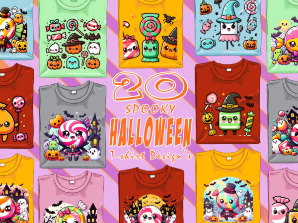 Magical halloween cute ghost t-shirt design bundle with 20 designs