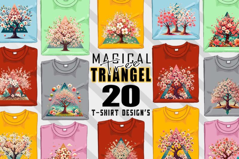 Colourful Triangle Tree t-shirt design bundle with 20 designs – download instantly Retro Vintage T-shirt