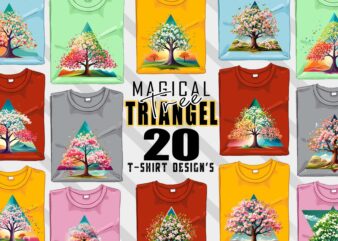 Watercolour Triangle Tree t-shirt design bundle with 20 designs – download instantly