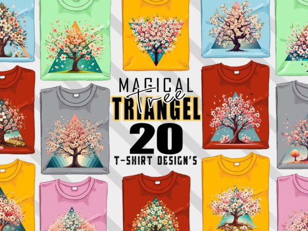 Colourful triangle tree t-shirt design bundle with 20 png & jpeg designs for pod