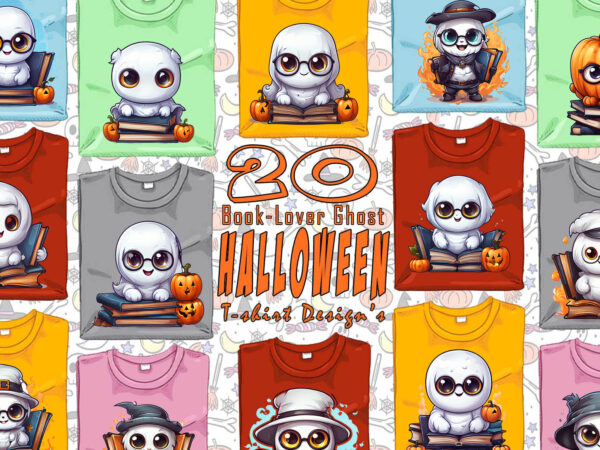 Colourful halloween bookish ghost t-shirt design bundle with 20 designs – download instantly retro vintage t-shirt illustration