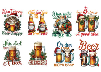 Christmas Beer Bundle, Vintage Beer Vector Bundle , Beer Clipart