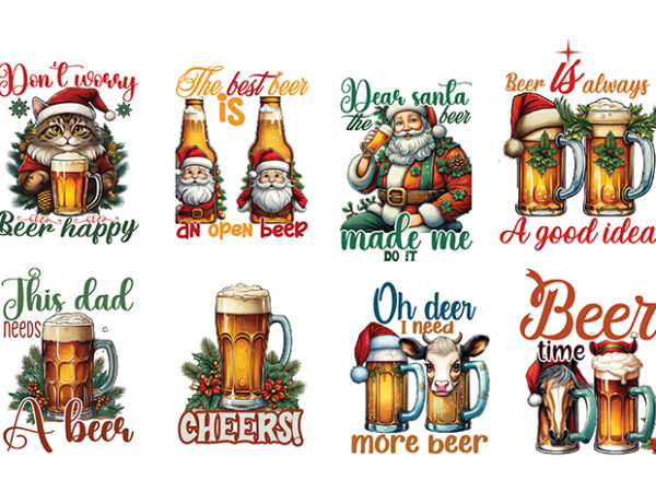 Christmas beer bundle, vintage beer vector bundle , beer clipart