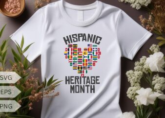 All Hispanic Heritage Counties flag in love icon T-shirt design vector, protesting hand, hispanic, tshirt, heritage, month, shirt, latino