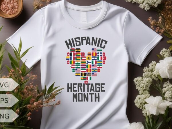 All hispanic heritage counties flag in love icon t-shirt design vector, protesting hand, hispanic, tshirt, heritage, month, shirt, latino