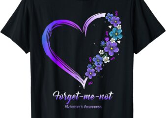 Alzheimer‘s Awareness Forget me not Heart Flowers Ribbon T-Shirt