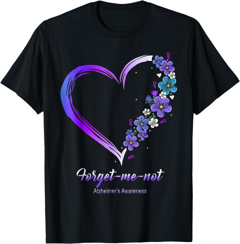 Alzheimer‘s Awareness Forget me not Heart Flowers Ribbon T-Shirt