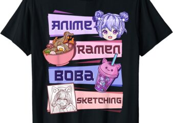 Anime Girl Ramen Boba Tea Bubble Tea Sketching T-Shirt