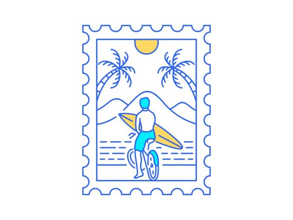 Summer surfing postal stamp 1 t shirt template vector