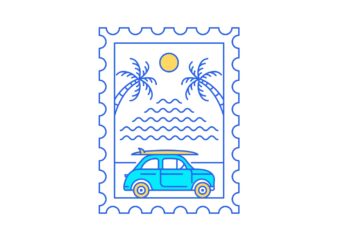 Summer Surfing Postal Stamp 2 t shirt template vector