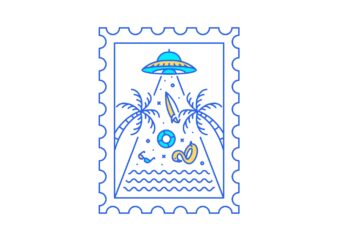 Summer Ufo Invasion Postal Stamp t shirt template vector