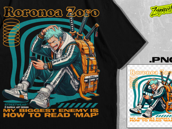 Zoro anime tshirt design | streetwear | anime artwork | anime streetwear tshirt design for sale | best selling | trending