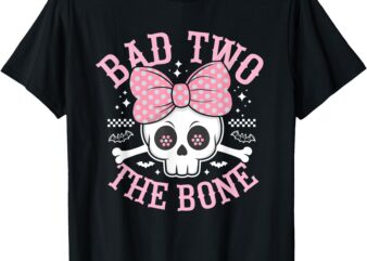 Bad Two The Bone Skull with Pink Bow for Halloween T-Shirt