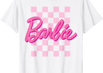 Barbie – Barbie Logo Checkered Background Short Sleeve T-Shirt For Women, Small