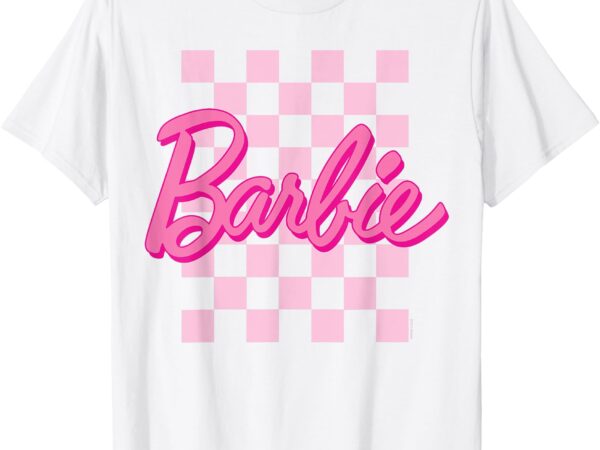 Barbie – barbie logo checkered background short sleeve t-shirt for women, small